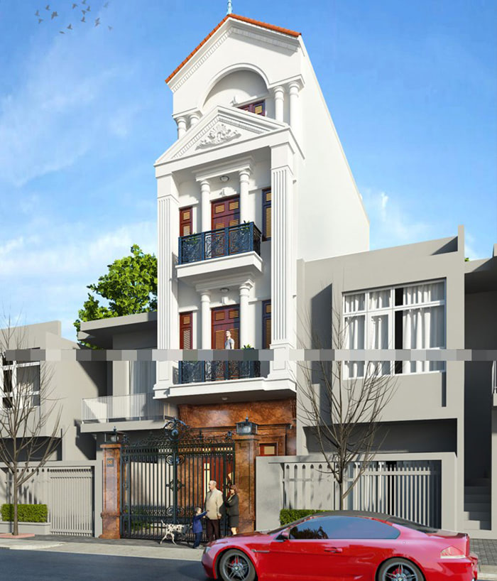 thiet ke nha pho kieu phap 3 tang - 10+ Mẫu thiết kế nhà phố kiểu Pháp tuyệt đẹp, sang trọng Thiết kế nhà phố kiểu Pháp 3 tầng