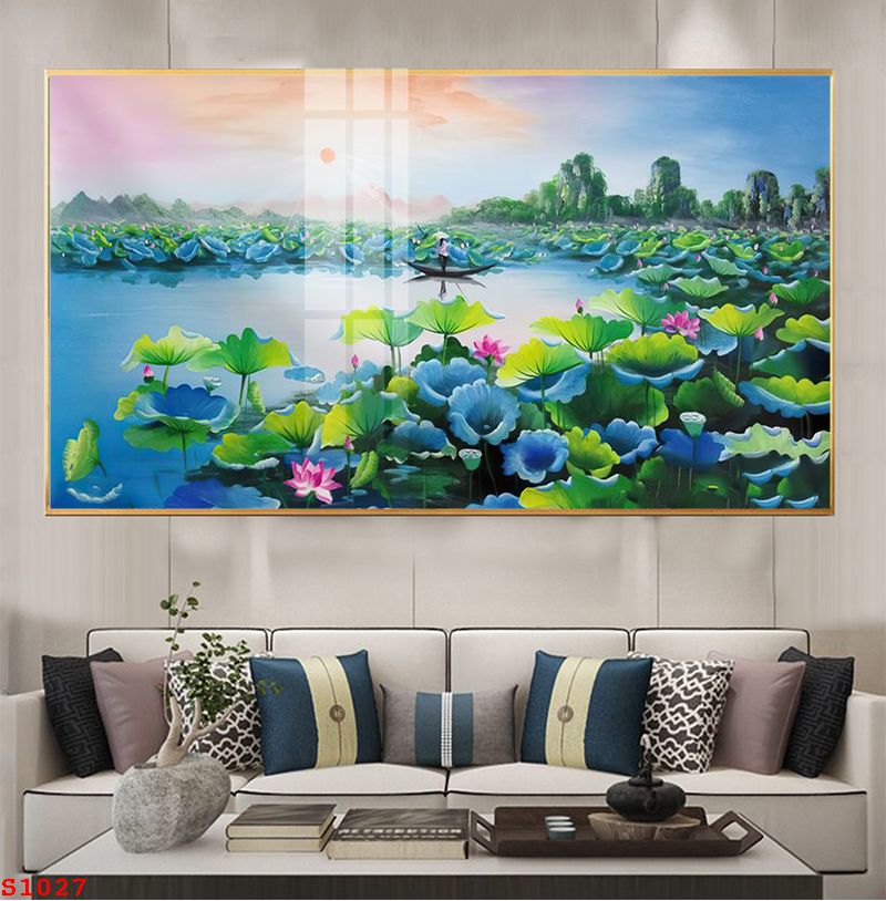 S1027 - Tranh tráng gương hoa sen cửu ngư