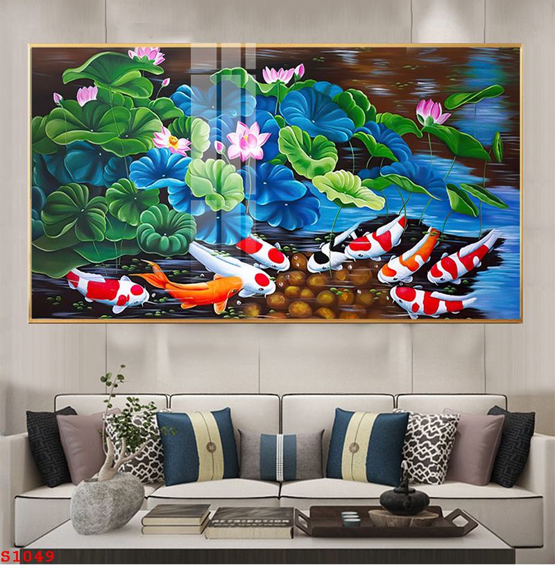 S1049 - Tranh tráng gương hoa sen cửu ngư