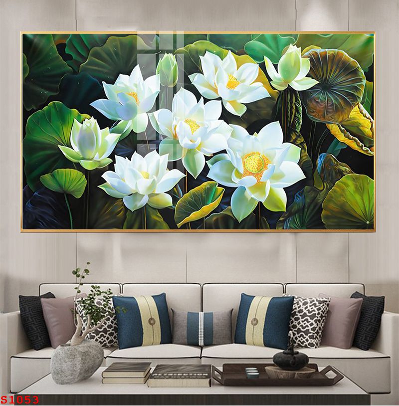 S1053 - Tranh tráng gương hoa sen cửu ngư