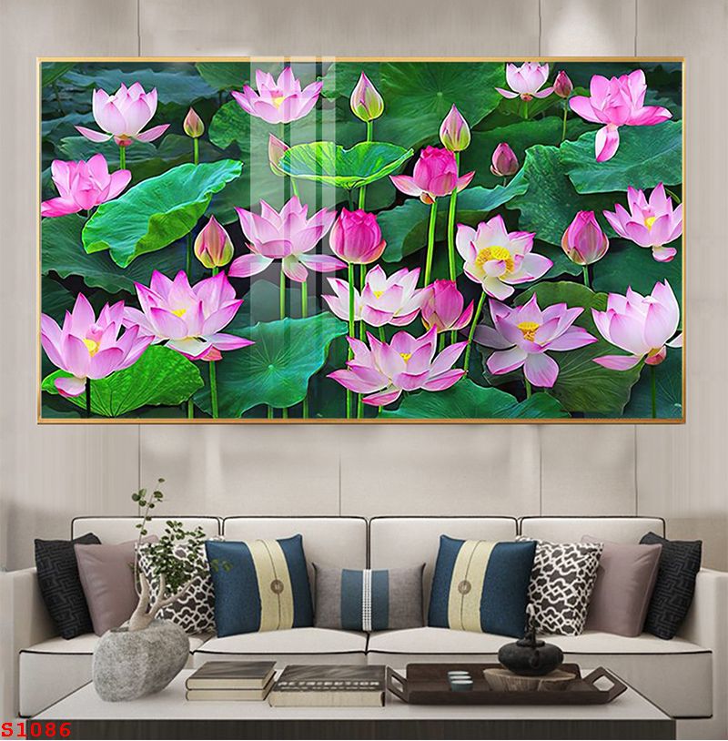 S1086 - Tranh tráng gương hoa sen cửu ngư