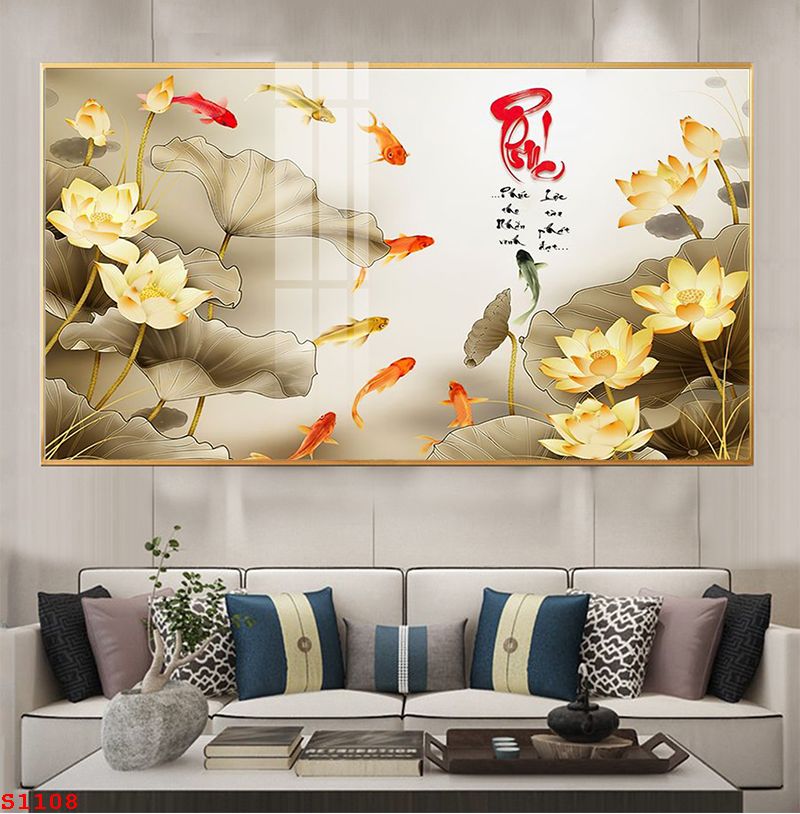 S1108 - Tranh tráng gương hoa sen cửu ngư
