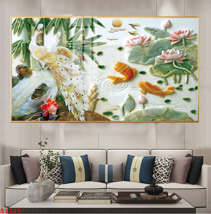 S1109 - Tranh tráng gương hoa sen cửu ngư