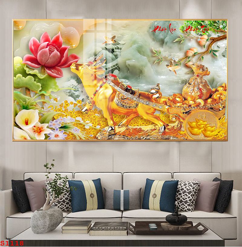 S1118 - Tranh tráng gương hoa sen cửu ngư