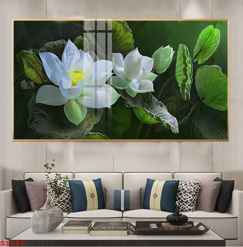 S1122 - Tranh tráng gương hoa sen cửu ngư