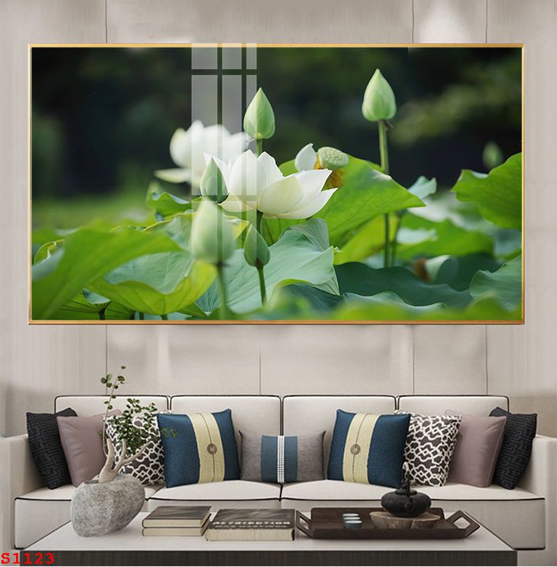 S1123 - Tranh tráng gương hoa sen cửu ngư