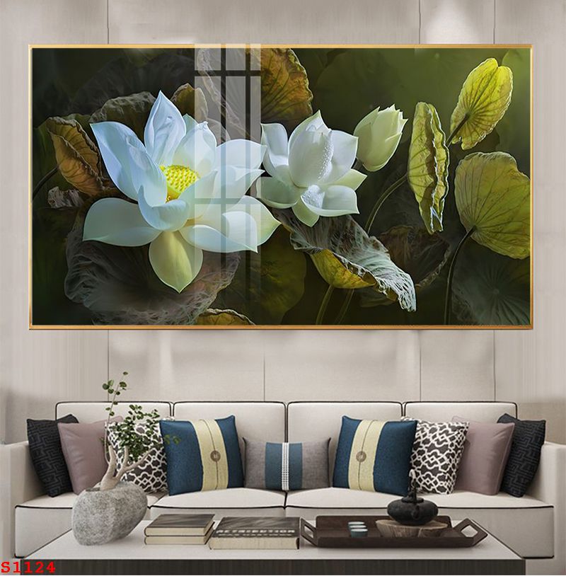 S1124 - Tranh tráng gương hoa sen cửu ngư