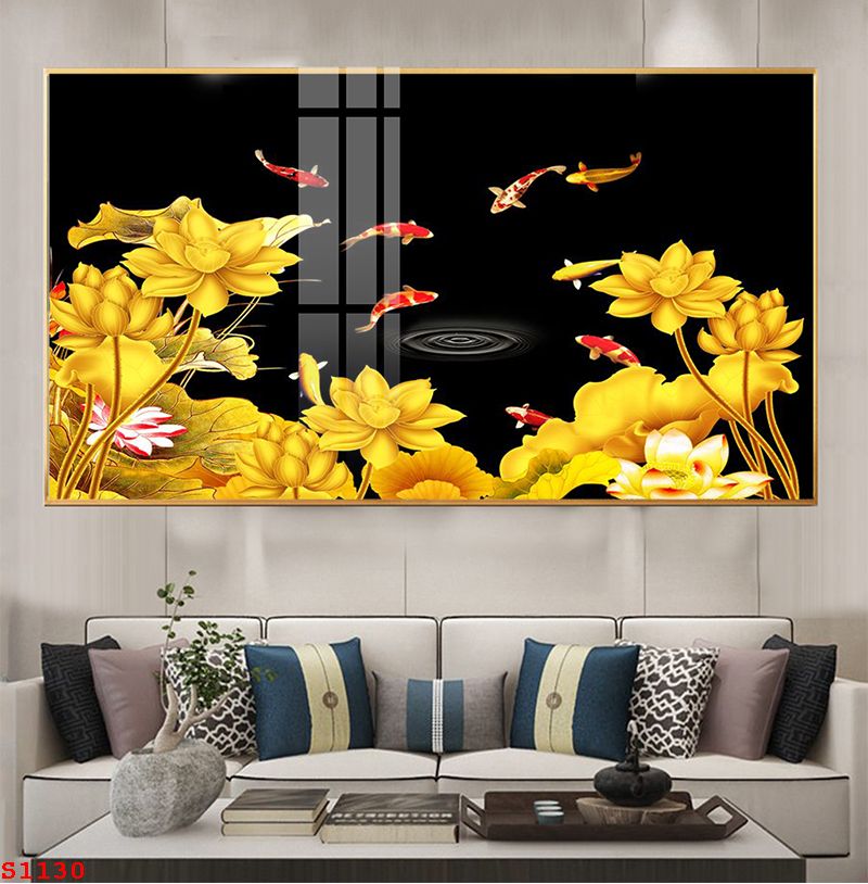 S1130 - Tranh tráng gương hoa sen cửu ngư
