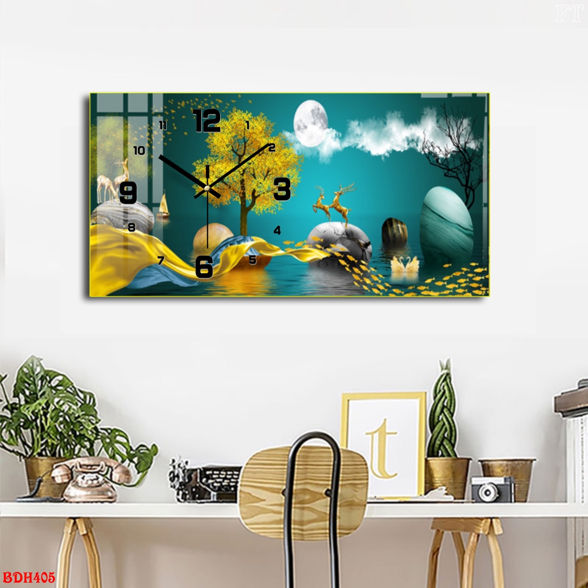 BDH405 - Tranh Led 3D Đồng Hồ TPHCM Trừu Tượng Tranh Đồng Hồ Tráng Gương Nha Trang