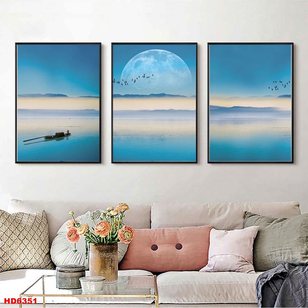 Bo 3 Tranh Canvas Hien Dai Co Vien Treo Tuong Lam Moi Phong Khach OHA Decor - TRANH CANVAS ĐÀ NẴNG TREO TƯỜNG tranh canvas Đà Nẵng