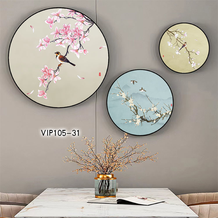 VIP105 31 - TRANH TRÒN Ở LONG AN NGHỆ THUẬT SANG TRỌNG 2023 Tranh tròn 3 ảnh hoa đào