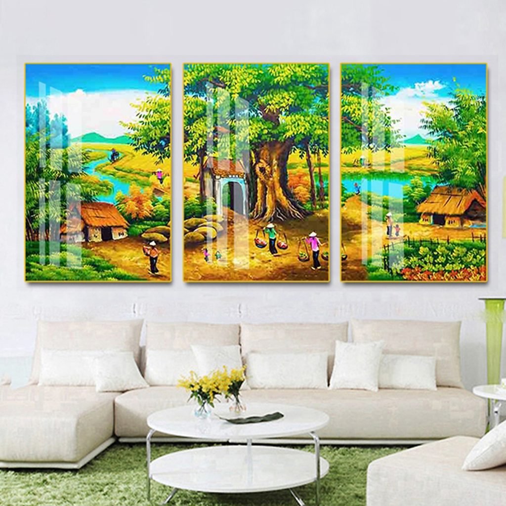 tranh tráng gương đính đá phong cảnh Hưng Yên