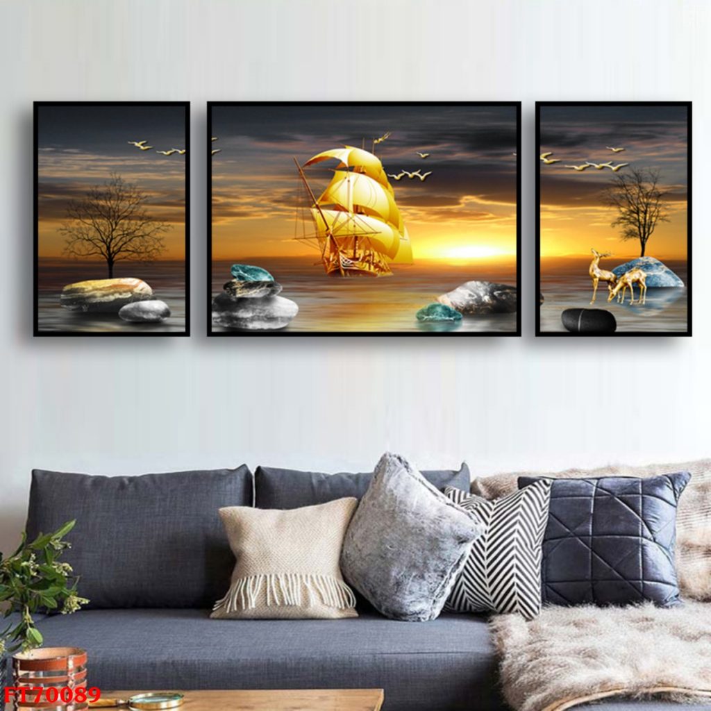 tranh tráng gương đính đá phong cảnh Hưng Yên