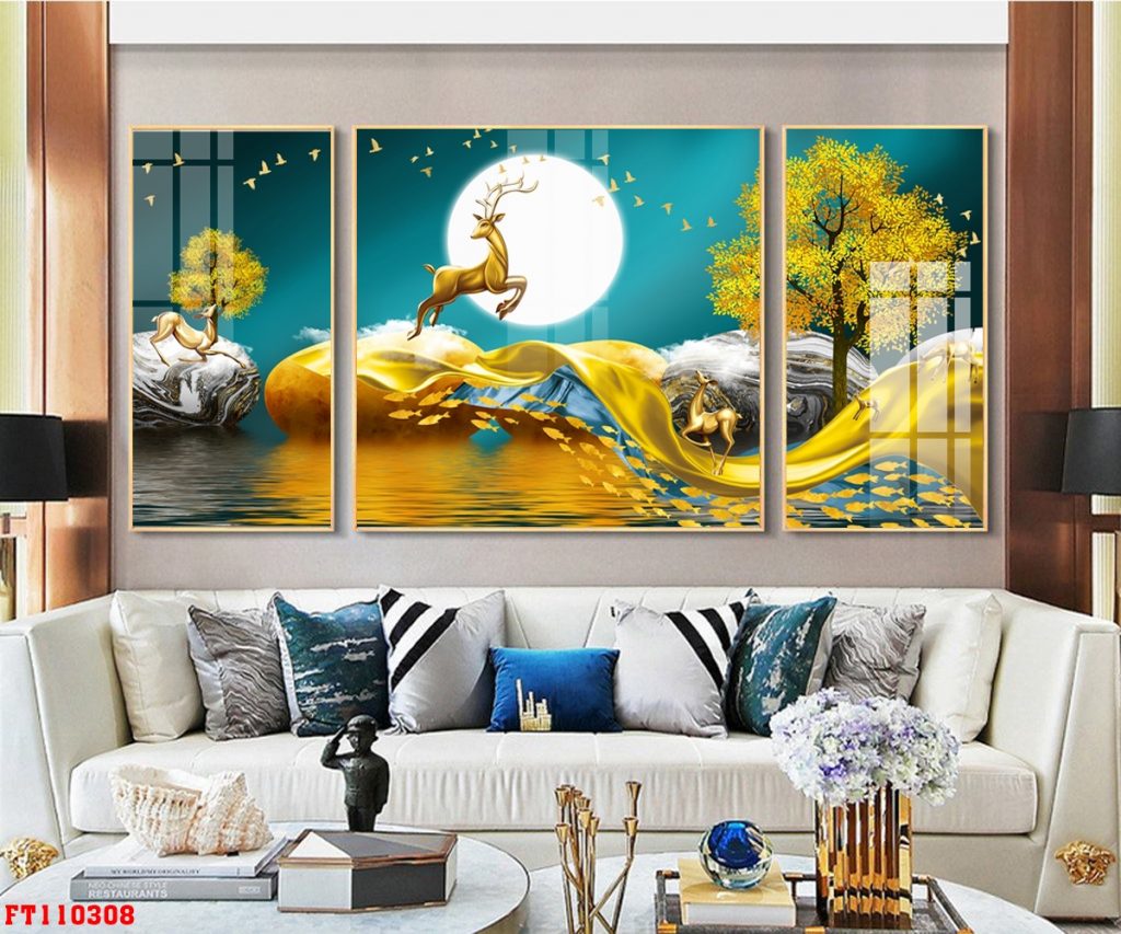 tranh tráng gương đính đá phong cảnh Hưng Yên