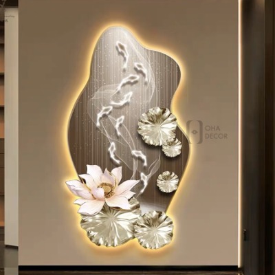 Tranh tráng gương hoa sen cửu ngư