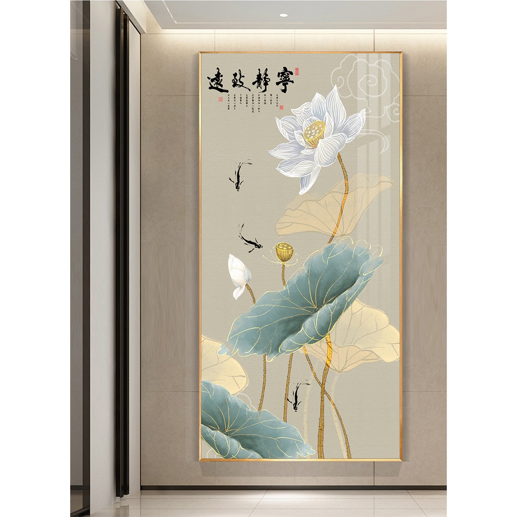 Tranh tráng gương hoa sen dọc