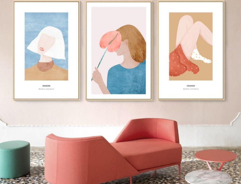 tranh canvas co gai cho tiem trang suc o nghe an 5 1024x783 - Tranh Canvas cô gái cho tiệm trang sức ở Nghệ An Tranh canvas cô gái cho tiệm trang sức dễ thương.