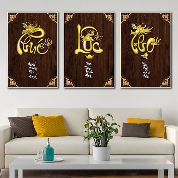 tranh tráng gương phúc lộc thọ khắc chữ