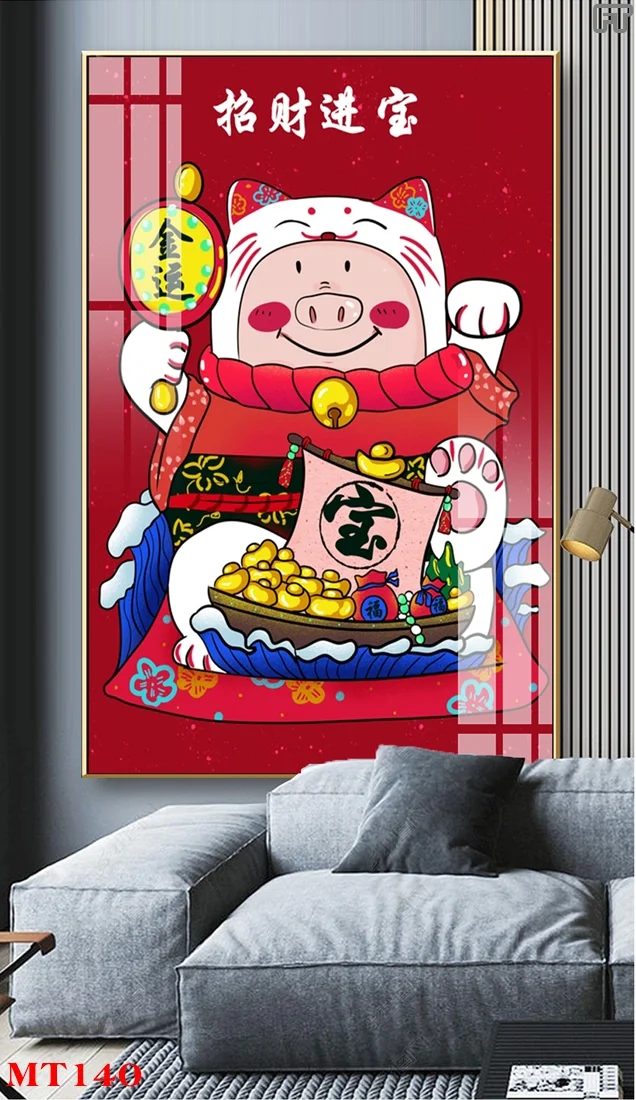 MT140 2 - Tranh treo tường Mèo May Mắn Trang Trí Phòng, Quán Ăn, Quán Cà Phê