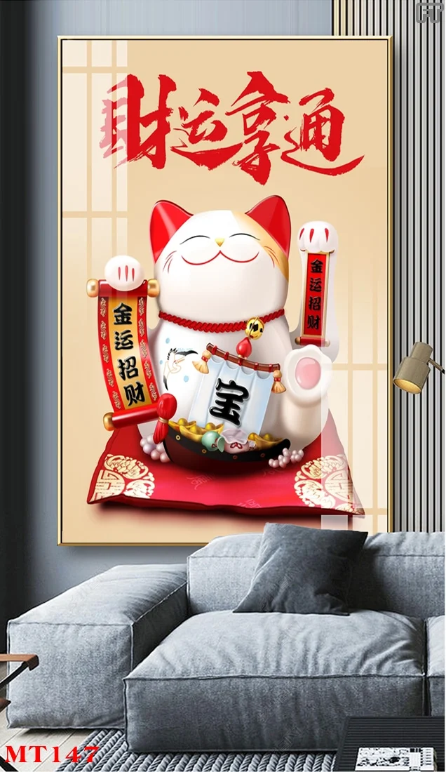 MT147 2 - Tranh treo tường Mèo May Mắn Trang Trí Phòng, Quán Ăn, Quán Cà Phê