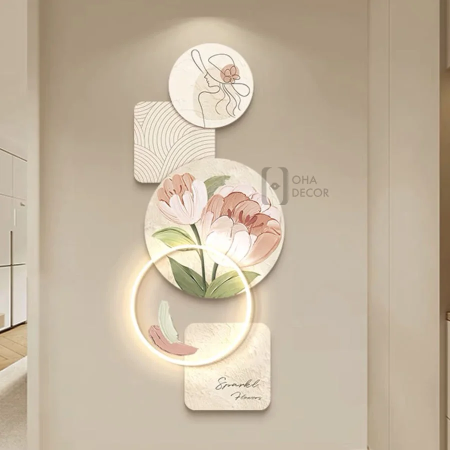 SKU 0101 11 1 - Tranh Tráng Gương 3D LED Hoa Tulip Bộ 5 Chiều Dọc