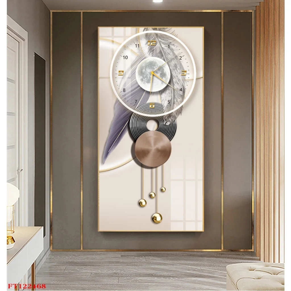 SKU 0101 4 2 - Tranh 3D Led Đồng Hồ Treo Tường Lông Vũ Và Nai