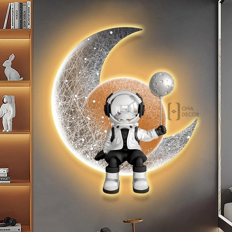 SKU 0202 8 2 - Tranh 3D Led Mặt Trăng Khuyết Và Phi Hành Gia
