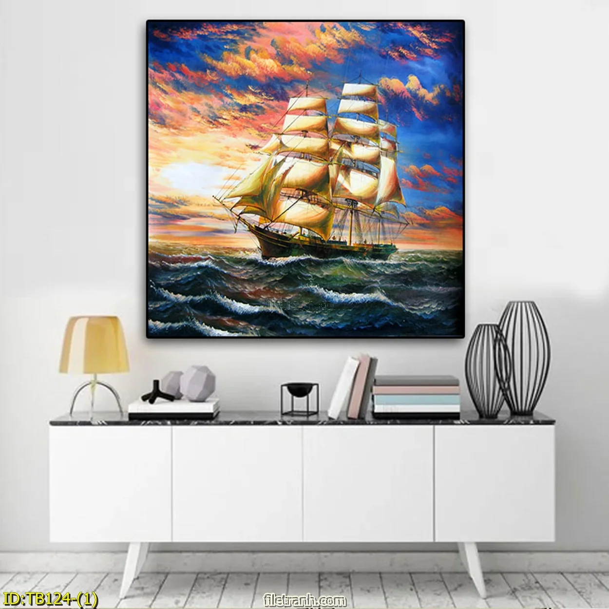 TB124 1 2 - Tranh tráng gương Phong thủy Thuận buồm xuôi gió cầu Tài lộc Bình an