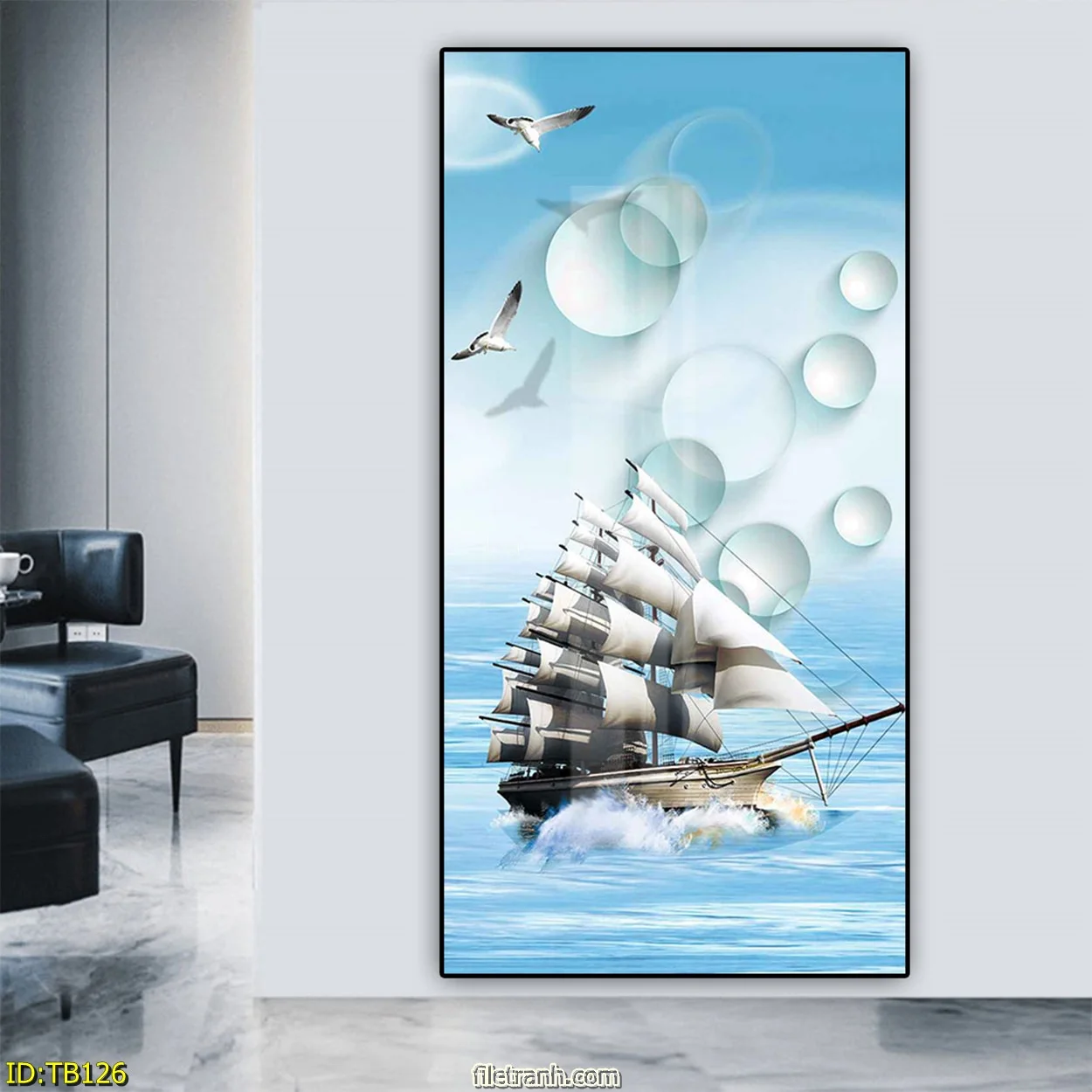 TB126 2 - Tranh tráng gương Phong thủy Thuận buồm xuôi gió cầu Tài lộc Bình an