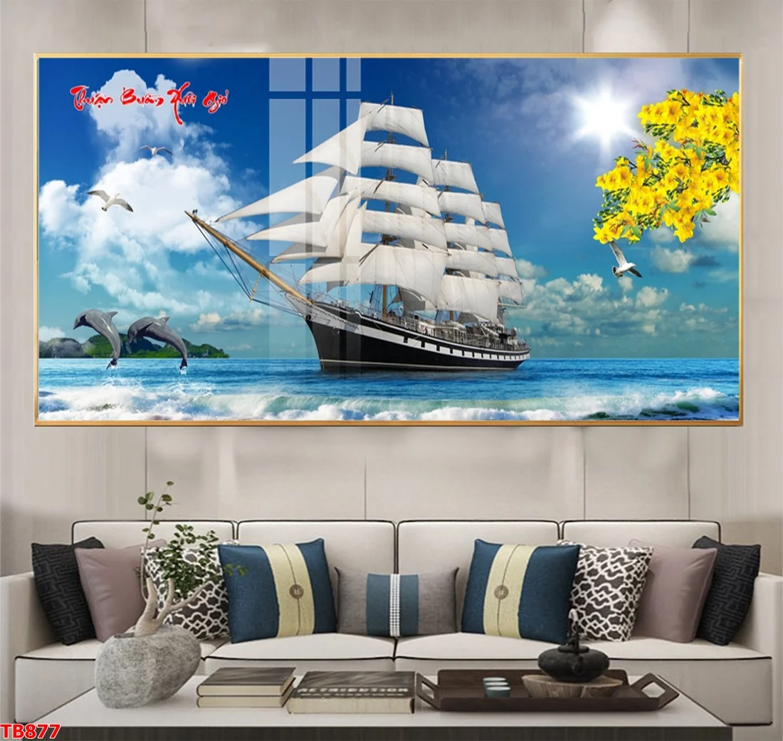 TRANH TRÁNG GƯƠNG PHONG THUỶ THUẬN BUỒM XUÔI GIÓ BỘ NGANG 6 TB877 2 - Tranh tráng gương Phong thủy Thuận buồm xuôi gió bộ ngang
