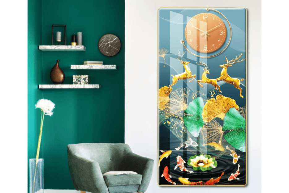 Tranh 3D Led Đồng Hồ Treo Tường Lông Vũ Và Nai 