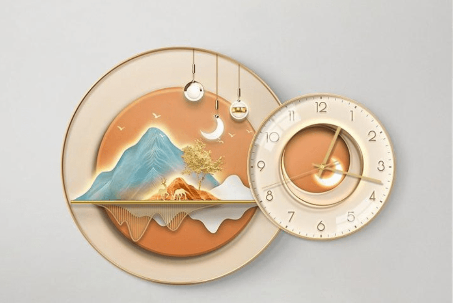 Tranh 3D Led Đồng Hồ Treo Tường Lông Vũ Và Nai