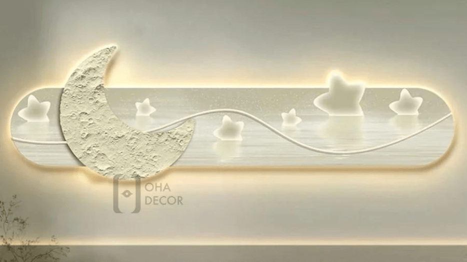 Tranh Tráng Gương LED 3D Mặt Trăng Và Ngôi Sao 1 Tranh Tráng Gương LED 3D Mặt Trăng và Ngôi Sao