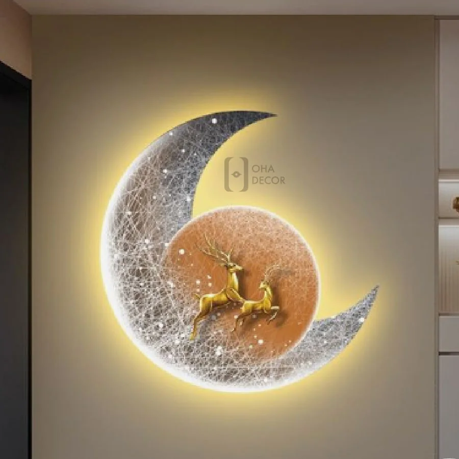tranh 3d led cat mat trang va huou ohadecor 2 4 - Tranh 3d Led Cắt Mặt Trăng Và Hươu