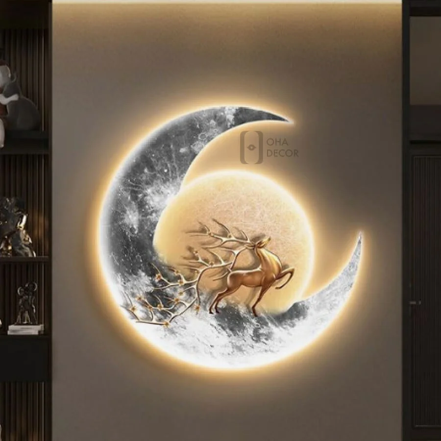 tranh 3d led cat mat trang va huou ohadecor 3 4 - Tranh 3d Led Cắt Mặt Trăng Và Hươu