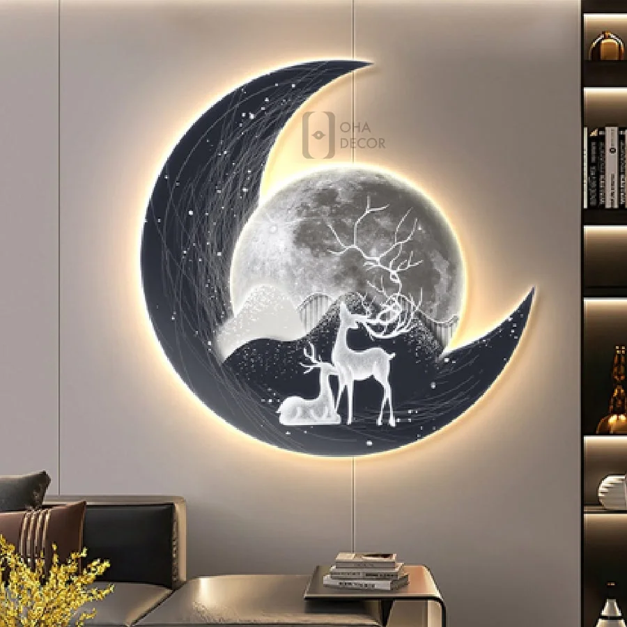 tranh 3d led cat mat trang va huou ohadecor 4 4 - Tranh 3d Led Cắt Mặt Trăng Và Hươu