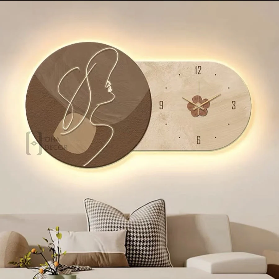 tranh trang guong 3d led dong ho va co gai net ve 2 1 - Tranh Tráng Gương 3D LED Đồng Hồ Và Cô Gái Nét Vẽ