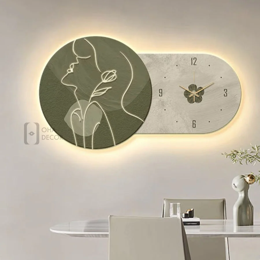 tranh trang guong 3d led dong ho va co gai net ve 3 1 - Tranh Tráng Gương 3D LED Đồng Hồ Và Cô Gái Nét Vẽ