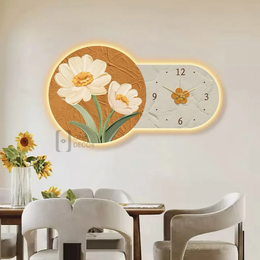 tranh trang guong 3d led dong ho va hoa ohadecor 4 - Tranh Tráng Gương 3D LED Đồng Hồ Và Hoa