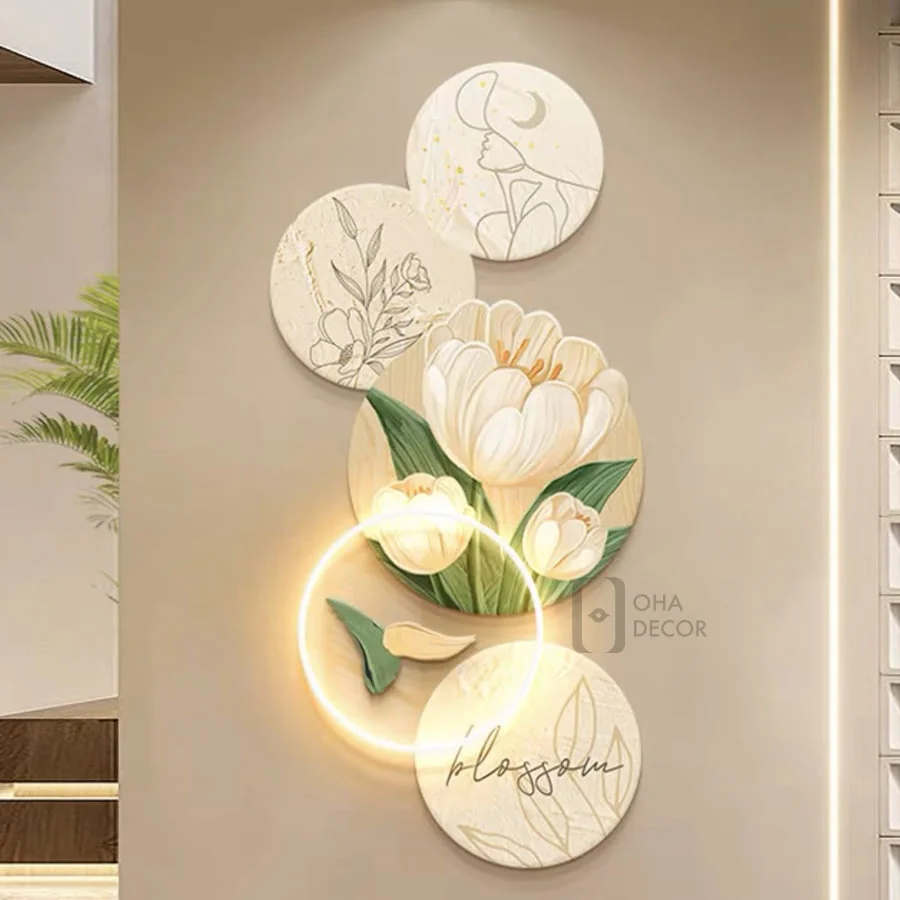 tranh trang guong 3d led hoa tulip bo 5 ohadecor 2 1 - Tranh Tráng Gương 3D LED Hoa Tulip Bộ 5 Chiều Dọc