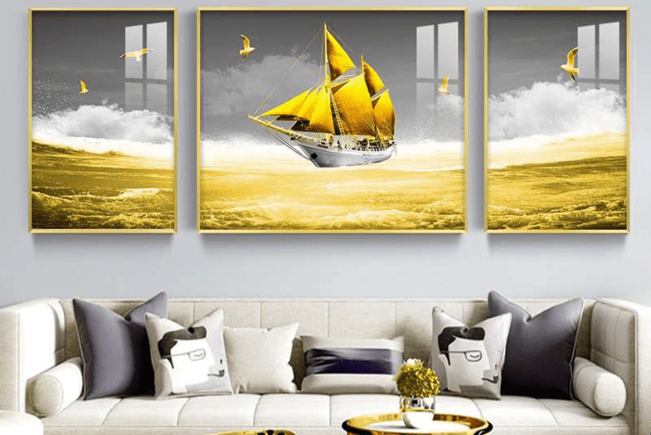 tranh tráng gương Phong thủy Thuận buồm xuôi gió bộ ngang