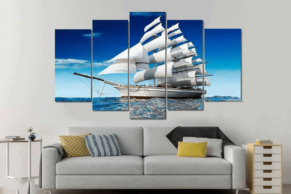 tranh tráng gương Phong thủy Thuận buồm xuôi gió bộ ngang