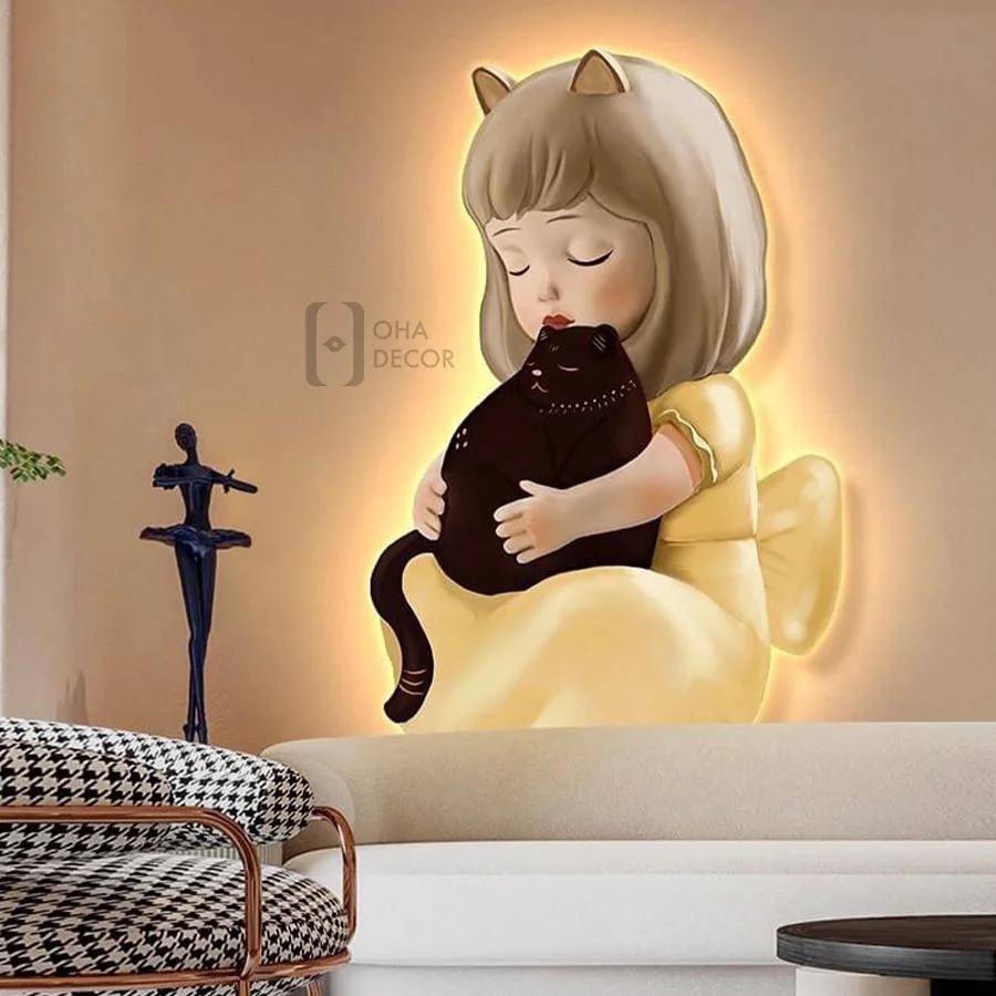 主图 02 1 4 - Tranh Tráng Gương 3D Led Cô Bé