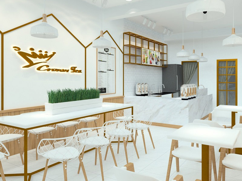 mẫu tiệm trà sữa bình dân 50m2 chỉ 100 triệu ở Bến Tre Tiệm Trà Sữa Bình Dân 50m2 Chỉ 100 Triệu Ở Bến Tre bệt tone trắng Hàn Quốc