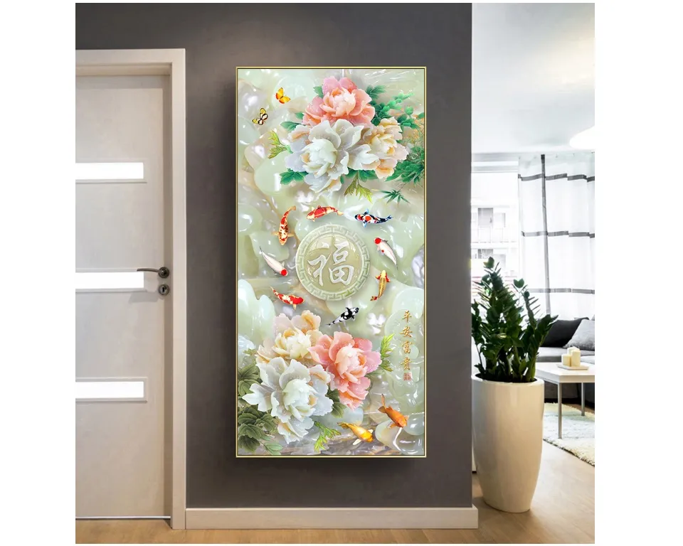 tranh tráng gương hoa mẫu đơn