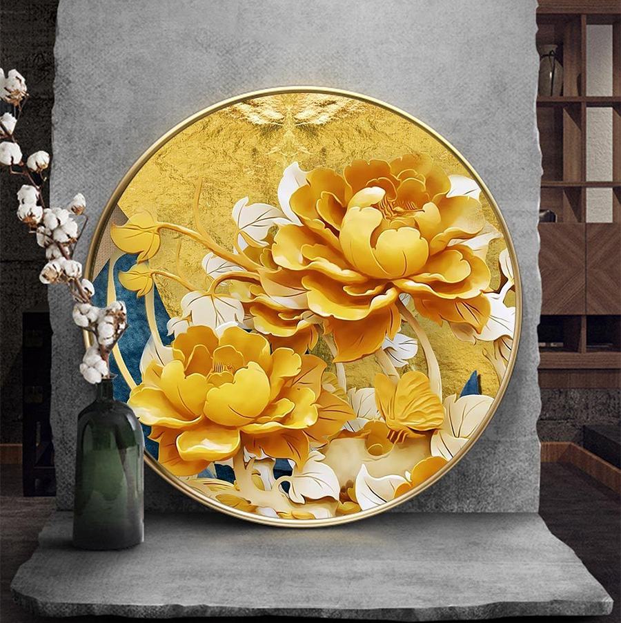 tranh tráng gương hoa mẫu đơn