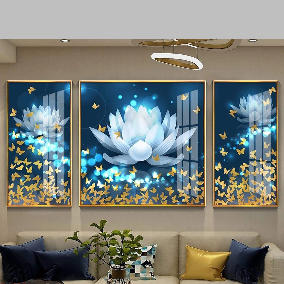 tranh tráng gương hoa sen trắng và hồng Bộ 3 tấm Tranh Tráng Gương Hoa Sen Trắng