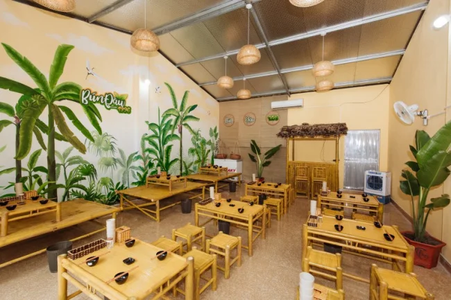 quán bún đậu mắm tôm ở Bạc Liêu Mẫu Quán Bún Đậu Mắm Tôm Ở Bạc Liêu 300m2 nội thất tre nứa