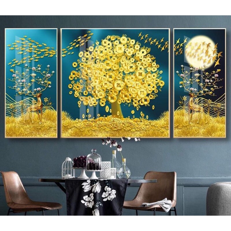tráng gương phát tài phát lộc ở Long An Tranh tráng gương Hươu phát tài phát lộc