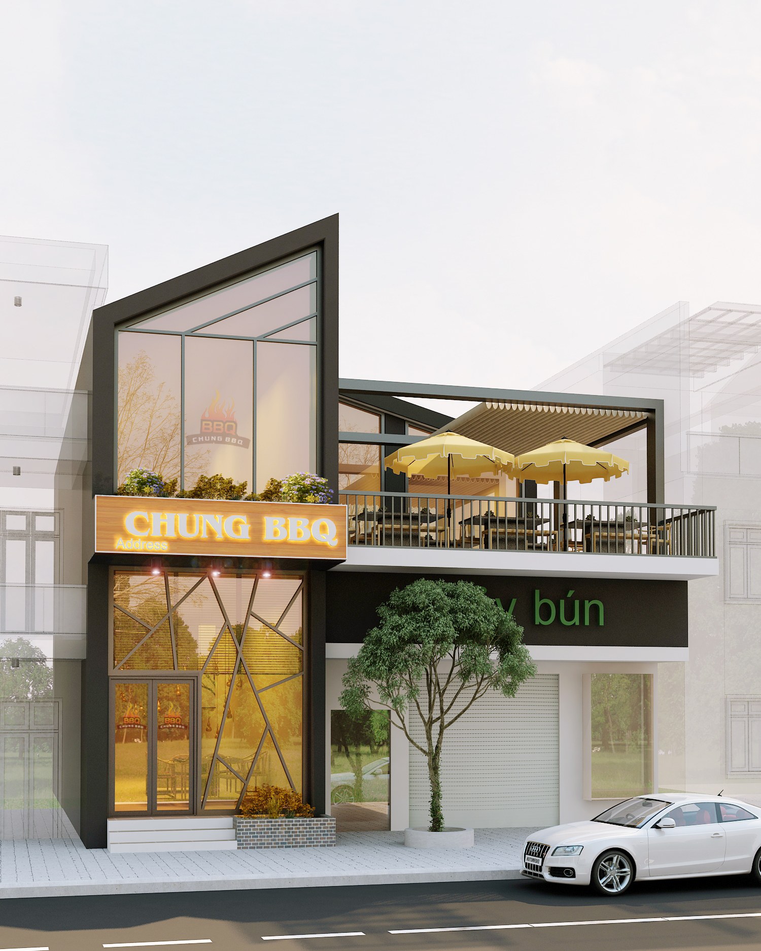 Phối Cảnh Hiện Đại cho Thiết Kế Nhà Hàng 2 Tầng tại Huế